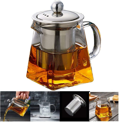 19.3oz Glass Teapot with Infuser, Borosilicate Glass, 550ML, Clear with Stainless Steel Infuser