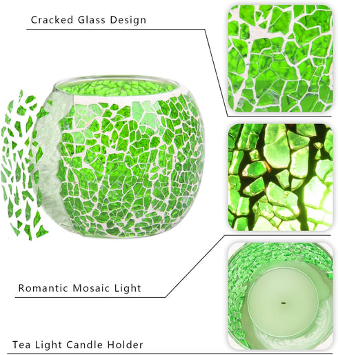 Rancco Glass Votive Candle Holder for Tealight, Romantic Mosaic Cracked Candle Lamp for Table Centerpiece
