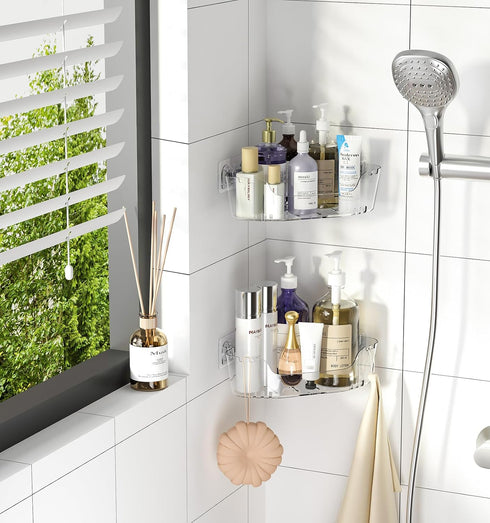 3-Pack Corner Shower Caddy, Adhesive Shower Organizer with Soap Holder and Hooks, Rustproof Corner Shower Shelves, No