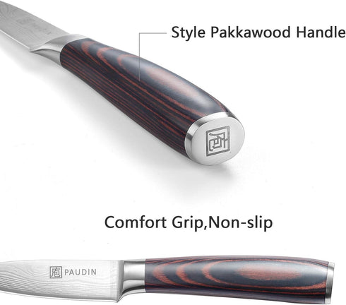 PAUDIN Paring Knife, 3.5 Inch High Carbon Stainless Steel, Ultra Sharp Small Kitchen Knife with Gift Box
