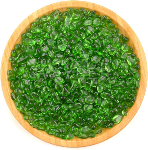 WAYBER 1Lb Green Glass Stones - Irregular Sea Glass Pebbles for Vase Filler, Handmade Gift, Terrarium Decoration