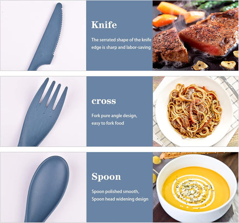 Reusable Wheat Straw Cutlery with Case, Portable Dark Utensils Set for 4 People, Eco-Friendly, Dishwasher Safe