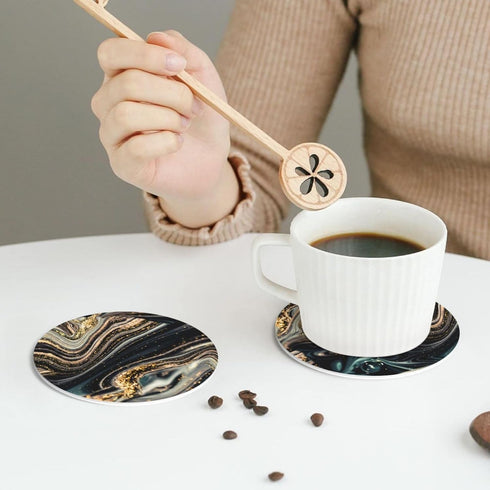 MINIOZE Set 6 Black Gold Marble Style Coasters of Coasters for Drinks Absorbent Double-Sided Leather PVC Coaster
