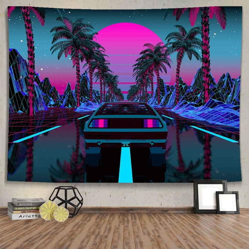 Ine Ive Car Tapestry 1980s Science Fiction Super Sports Car Tapestries 80x60inch for Home Decoration Art