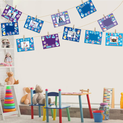 30 Packs Winter Craft Kits for Kids, Holiday DIY Picture Frame Craft Snowflake Penguin Polar Bear Art Party Favor Home