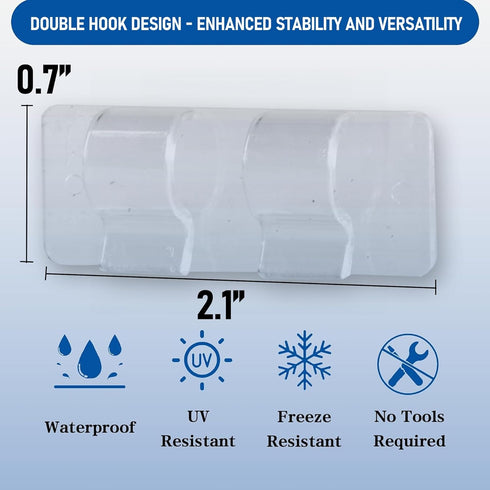 60 Pack TW SHINE Hooks for Outdoor String Lights Clips, Heavy Duty Clips Clear Light Hook with Waterproof Adhesive