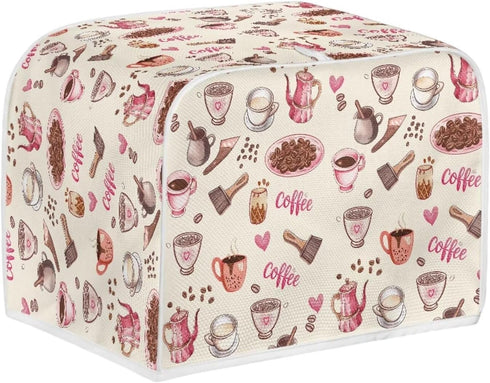 Toaster Dust Cover 4 Slice, Stain Resistant Kitchen Appliance Cover with Top Handle, Coffee Pink Beige
