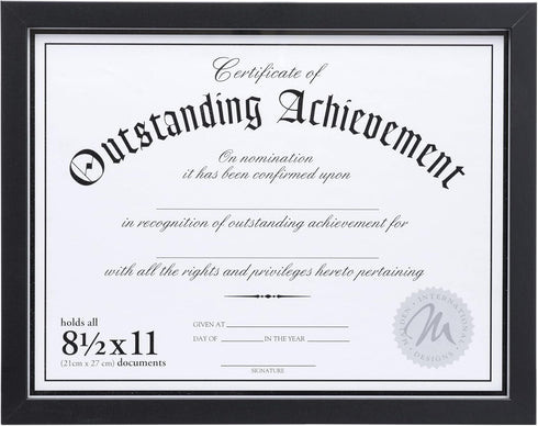 Malden International Designs Wooden Document Frame, 8.5x11, Black