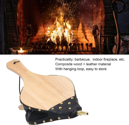 Wood Bellows Fire Fireplace Tools - Durable Solid Wood Blower for Outdoor Cooking and Barbecue
