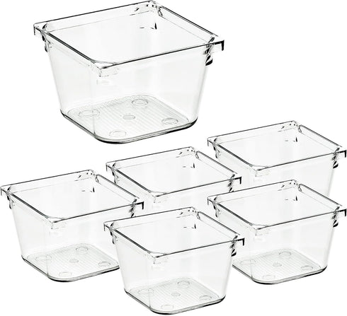 Ravinte 6 Pack Drawer Organizer, 3" X 3" Plastic Storage Bins, Clear Desk Storage Tray for Makeup, Jewelries, Office