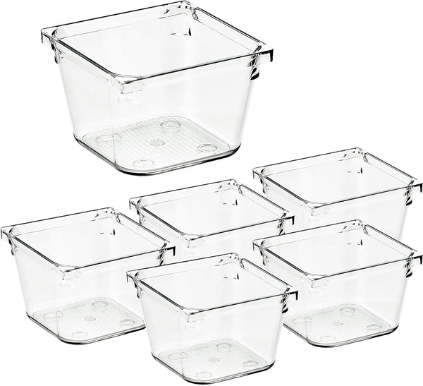 Ravinte 6 Pack Drawer Organizer, 3" X 3" Plastic Storage Bins, Clear Desk Storage Tray for Makeup, Jewelries, Office