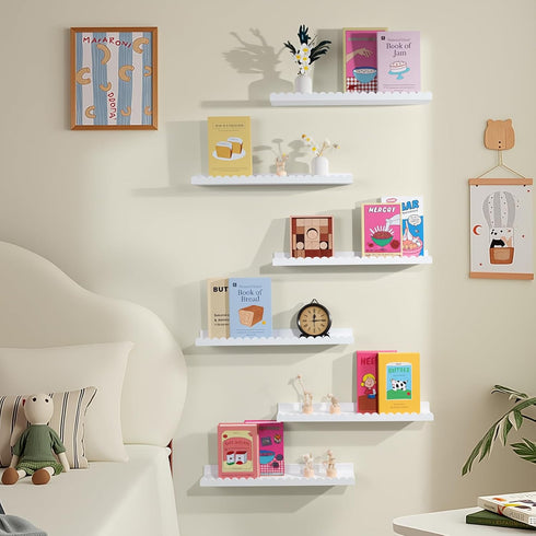 6-Pack 15.7 Inch 15.7'') NEXHOME RPO Pine Wood Floating Shelves for Wall, Kids Nursery Book Shelves, Multi-Scene Wall