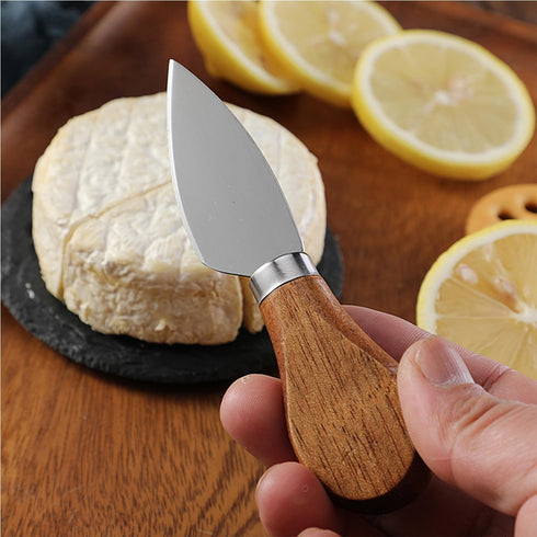 6Pcs Cheese Knife Set, Cheese Knives, Cheese Slicer, Cheese Fork, Wood Handle Stainless Steel Slicer