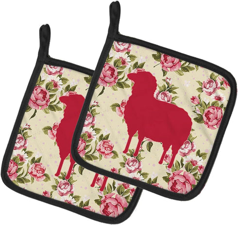Caroline's Treasures BB1126-RS-YW-PTHD Sheep Shabby Chic Yellow Roses Pot Holders, 7 1/2 x 7 1/2, Heat Resistant
