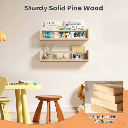 2 Pack 15.7 Inch upsimples Nursery Book Shelves, Floating Bookshelves for Wall, Baby Nursery Decor, Small Solid Wood