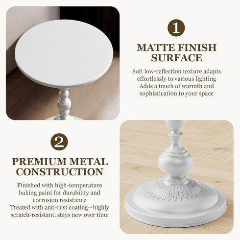 21" Side Table - Small Round Metal Accent Table for Living Room, Bedroom, Office - Modern Matte Black Pedestal Coffee