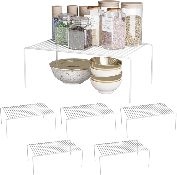 Medium(13 x 9.4 inch)White Cabinet Storage Shelf Rack Set of 6, Rustproof