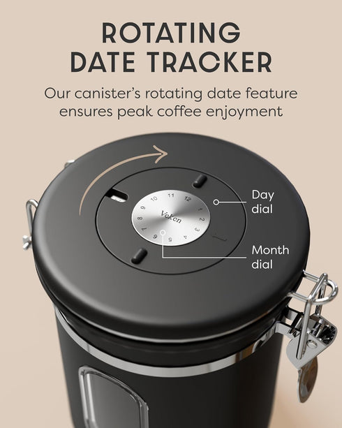 Veken Coffee Canister with Window, Airtight Stainless Steel Kitchen Food Storage Container with Date Tracker and Scoop