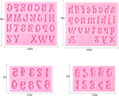 Silicone Fondant Molds for Baking Desserts, 0-9 Numbers and 26 Letters Molds, Chocolate Molds (4 Pack)