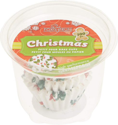 Fox Run Christmas Paper Muffin and Cupcake Liners, Set of 100 Mini Size