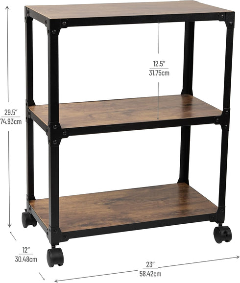 Mind Reader Bar Cart - Rolling 3-Tier Kitchen Cart, Microwave Stand, Wood/Metal, 23"L x 12"W x 29.5"H, Brown