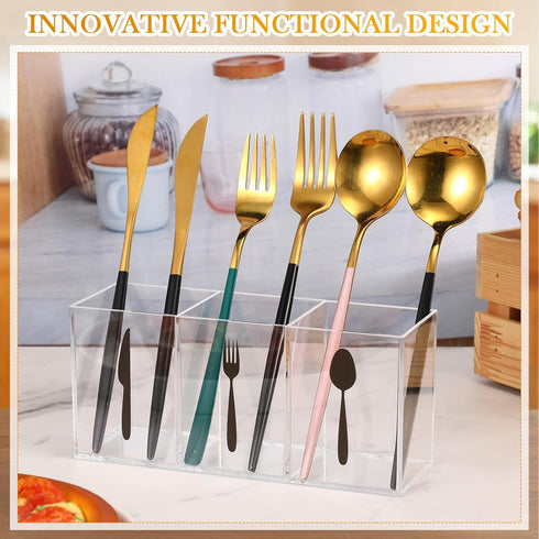 Acrylic Cutlery Storage Organizer Bin Clear Silverware Caddy for Countertop Knife Spoon Fork Holder