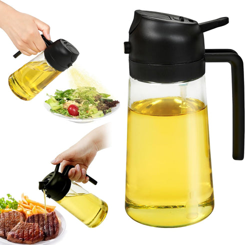 ELIVARA 2-in-1 Oil Sprayer and Dispenser, 16oz / 470mL Glass Olive Oil Bottle