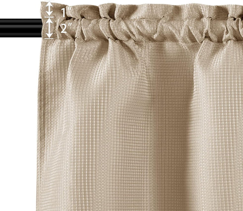 Valea Home Waffle Weave Textured Bathroom Window Curtains, Water Repellent Short Kitchen Tiers, Taupe, 36 x 36 inches