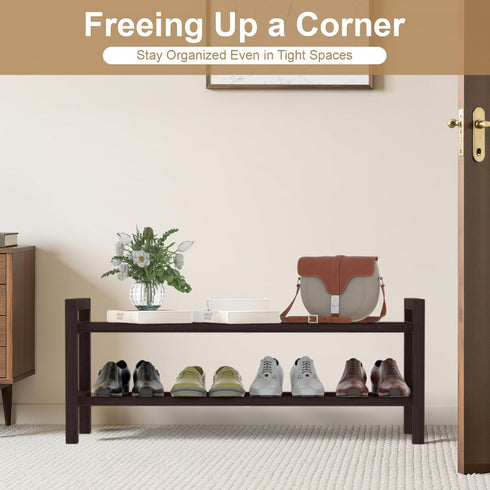 Closet, 2-Tier) Haddockway Bamboo Shoe Rack for Free Standing Shoe Organizer with Smooth Round Rods & Convenient