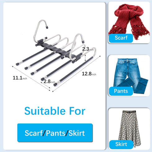 Magic Pants Hangers Space Saving - 2 Pack for Closet, Multifunctional Rack Organizer for Trousers, Scarves, Slack