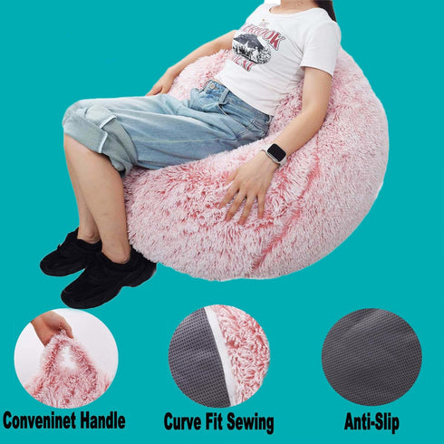 Kisoy Fluffy Stuffed Animal Storage Bean Bag Chair Cover (No Filler), Faux Fur Comfy Bean Bag Cover for Organizing