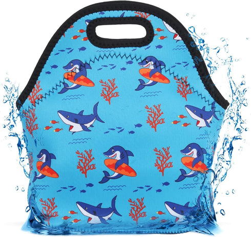 Violet Mist Shark Lunch Bag - Washable Neoprene Tote, Reusable Thermal Insulated Cooler, Lightweight for Men, Work,