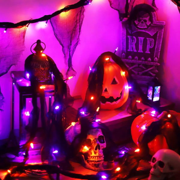 YAOZHOU Battery Powered Halloween String Lights, Orange and Purple Indoor 30LED with