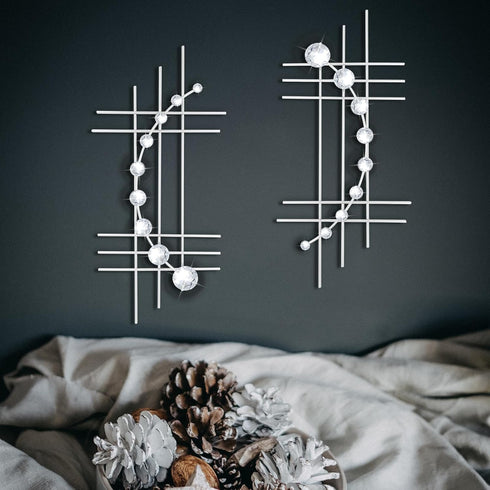 ZEXUIRU 2 Set Bling Metal Wall Art, Jeweled Crystal Hang Wall Decor, Rhinestone Diamond Iron Abstract Sculpture