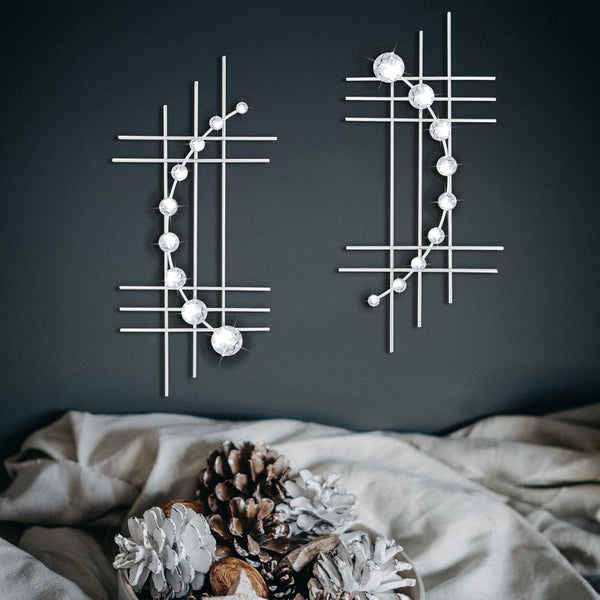 ZEXUIRU 2 Set Bling Metal Wall Art, Jeweled Crystal Hang Wall Decor, Rhinestone Diamond Iron Abstract Sculpture