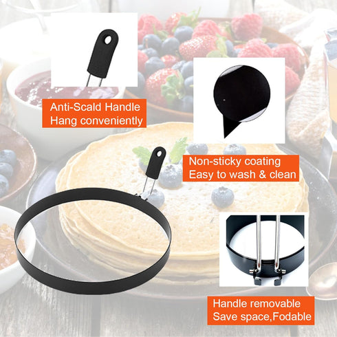 8" Omelet Ring for Griddle, 2 Packs Non-Stick Stainless Steel Pancake Rings, Omelet Maker with Silicone Handle