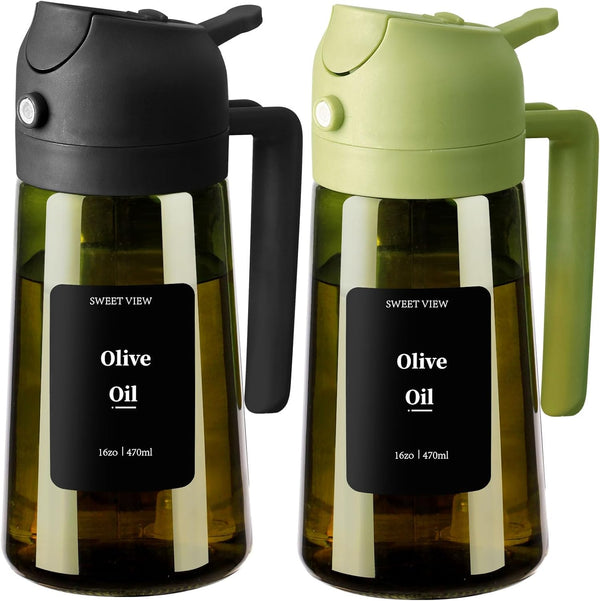 SWEET VIEW 2PCS Olive Oil Dispenser and Oil Sprayer 16oz/470ml Glass Light-Proof