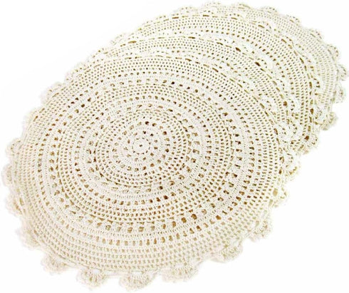 kilofly Handmade Crochet Round Cotton Lace Table Placemats Doilies Value Pack, 4 Medallion, 17 Inch, Beige