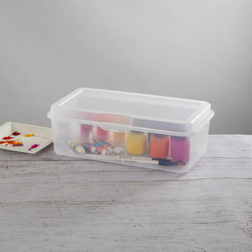 Sterilite Large FlipTop, Stackable Small Storage Bin, Clear, 6-Pack, Hinging Lid, Organize Desk