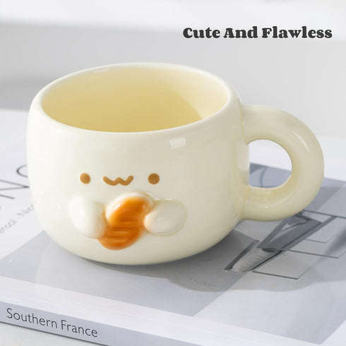 Mugs,10 oz Creative Kawaii Anime Ceramic Coffee Hand-made Tea Cups, Cute Gifts For Women Men Kids (Bread)