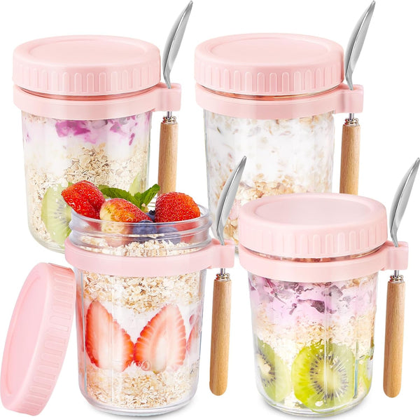 HomArtist Glass Overnight Oats Containers with Lids and Spoon, 16oz Wide Mouth