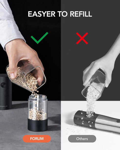 Set, (2 Packs, FORLIM Electric Salt and Pepper Grinder USB Rechargeable, Automatic Salt Pepper Mill Grinder with Dust
