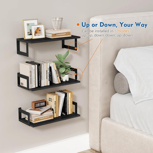 17 Inches (Set 3) Harwaya Wall Mounted Bookshelf, Floating Bookshelves for Bedroom, Long Wall Mount Book Shelves