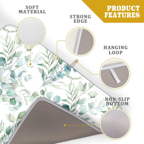 Watercolor Sage Leaves Dish Drying Mats - 16x18 Inch Kitchen Accessories
