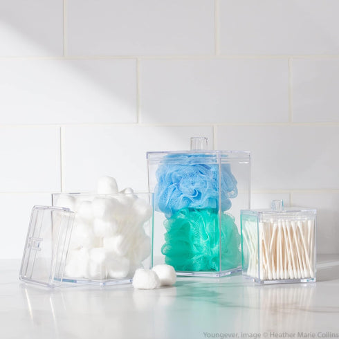 Youngever 2 Pack 15 Ounce Clear Plastic Apothecary Jars, Square Shape for Storage