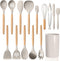 LIANYU 15-Piece Kitchen Cooking Utensils Set with Holder, Silicone Tools for Nonstick Cookware, Khaki