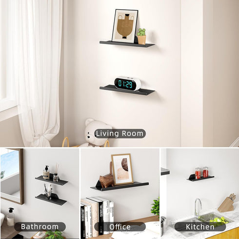 12") Floating Shelf for Wall, Wall Shelf, Off Center Metal Shelf for Decor, Modern Hanging Shelf for Storage with Lip