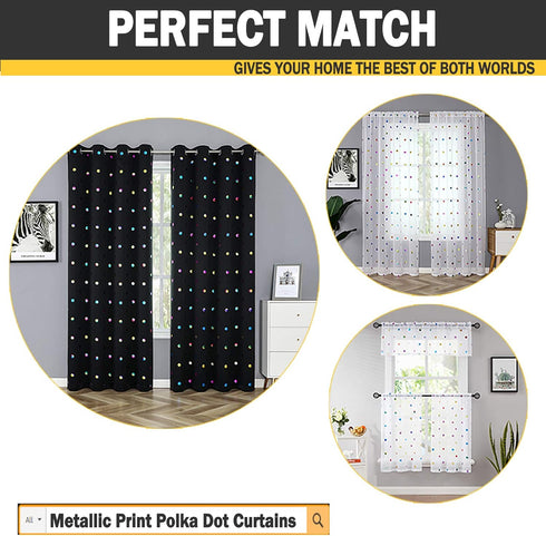 Urban Lotus White Sheer Curtains for Bedroom, 63-inch Metallic Polka Dot Window Curtain Panels for Kids Room