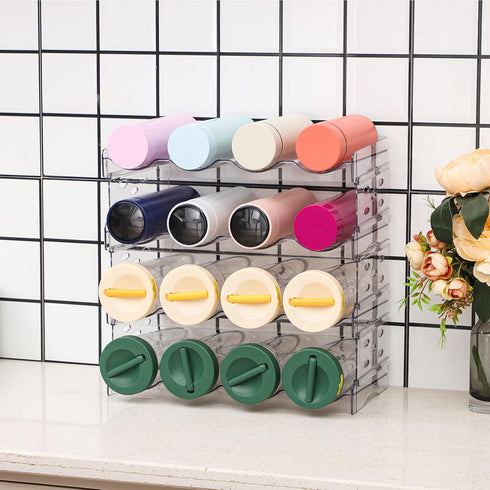 Clear Water Bottle Organizer, 4 Pack Stackable Bottle Storage Rack for Wine and Tumbler, Cabinet Organization
