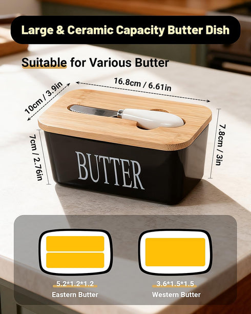 GVUHR CountertopPremium Ceramic Butter Dish with Lid And KnifeAirtight Butter Crock with Lid for Large Butter Container
